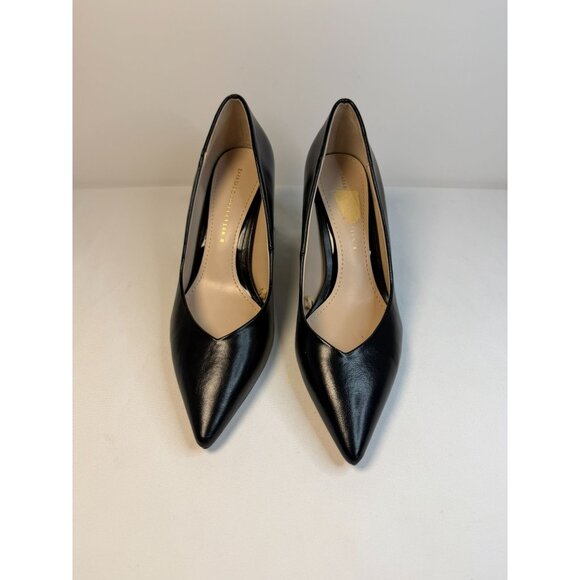 Zara Basic Collection Women Size 7.5 Black Leather Block Heel Pumps Modern Dress - Picture 2 of 13
